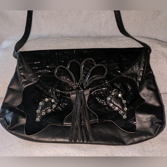 Vintage Manolucci black leather shoulder clutch bag. - Picture 8 of 12